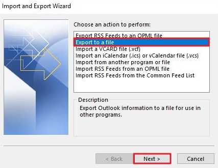 Select Export to a File option