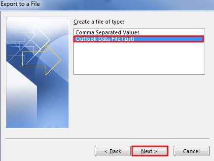 Choose Outlook Data File