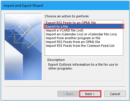 select Export to a file option