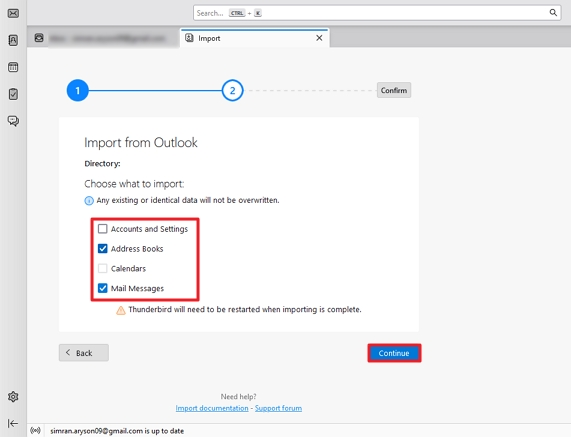 Choose Outlook items