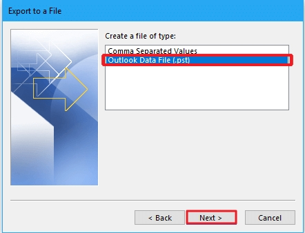 choose Outlook Data File