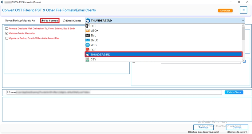 Select Thunderbird option