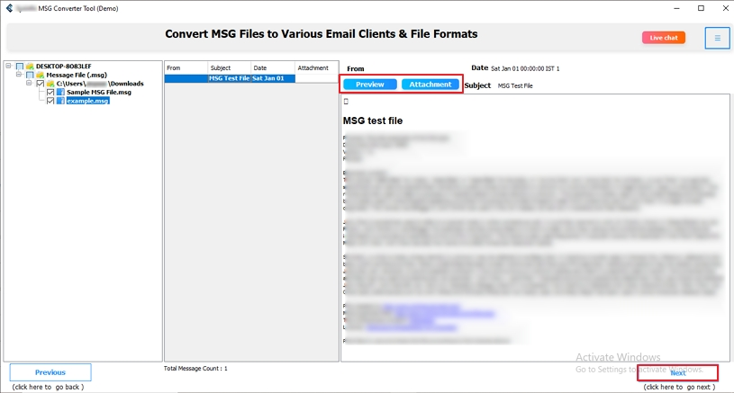 Preview and select desired folders