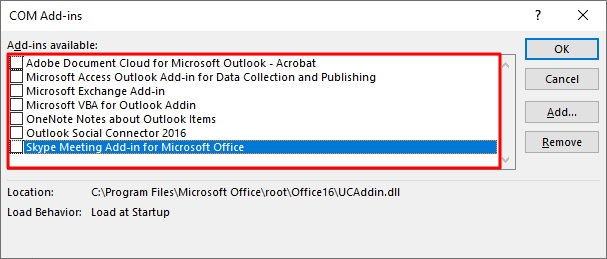 deselect all options and click ok