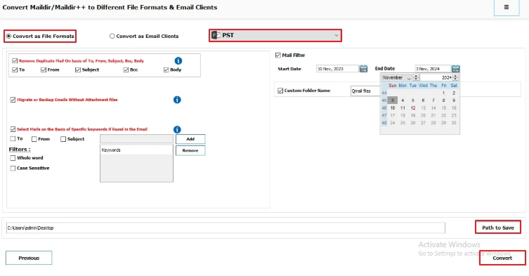 convert Maildir to PST