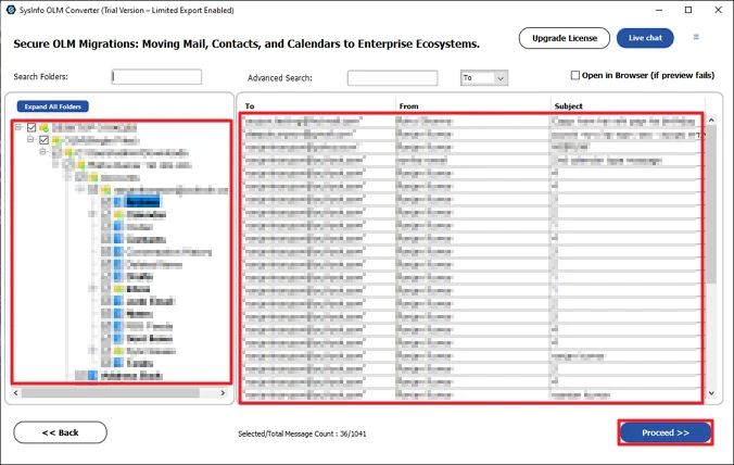 Preview and select files to convert and click Proceed.