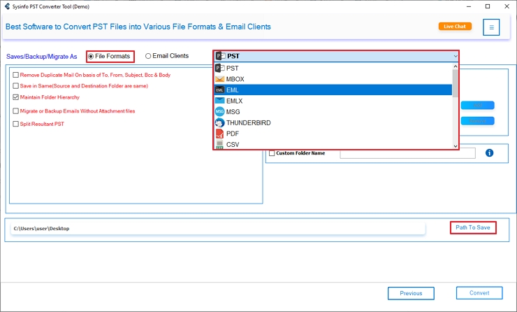 Convert PST to EML
