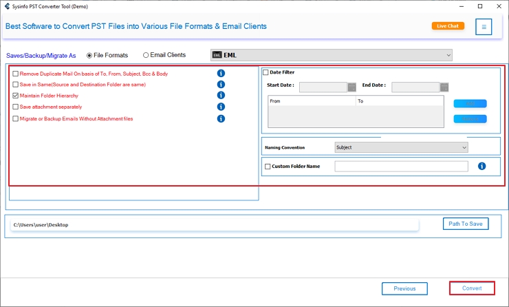 Convert PST to EML
