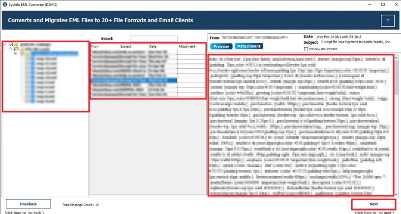 Preview and select those files and hit Next.