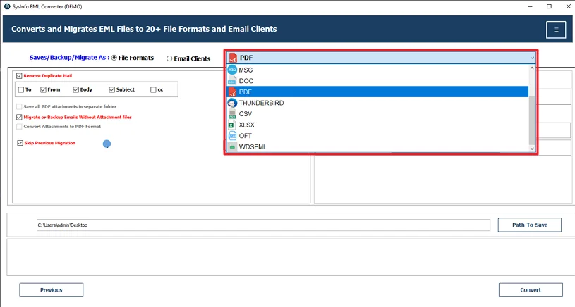 Thereafter, choose the PDF file format.