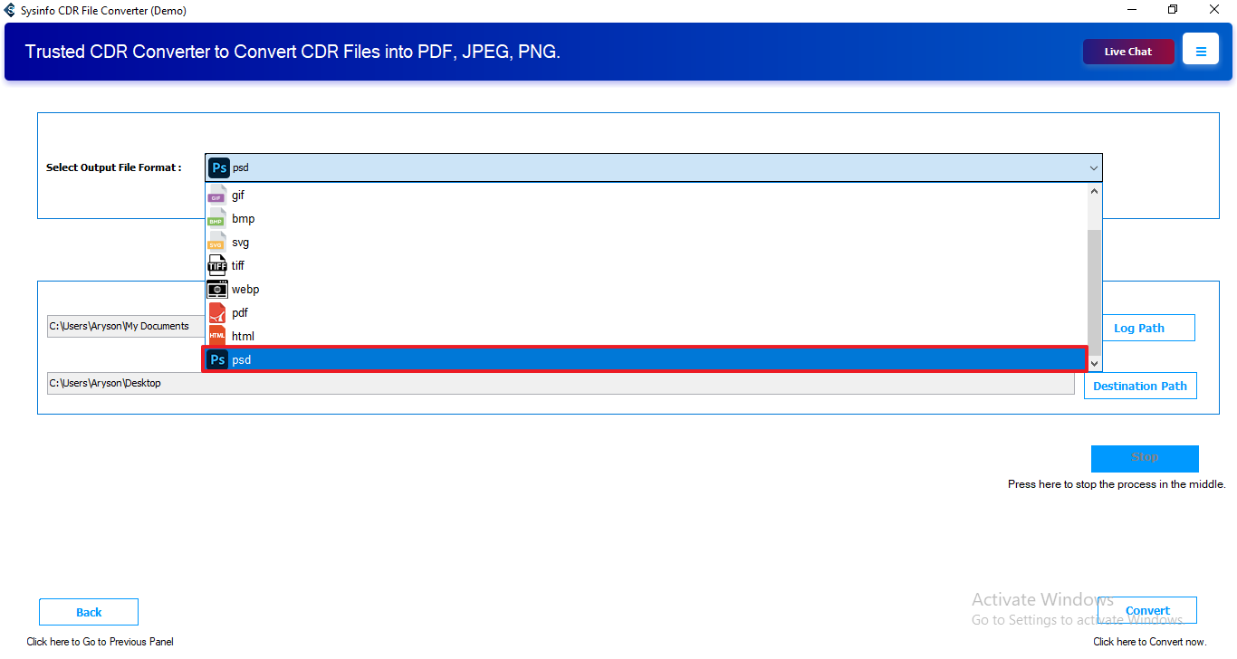 Convert CDR to PSD