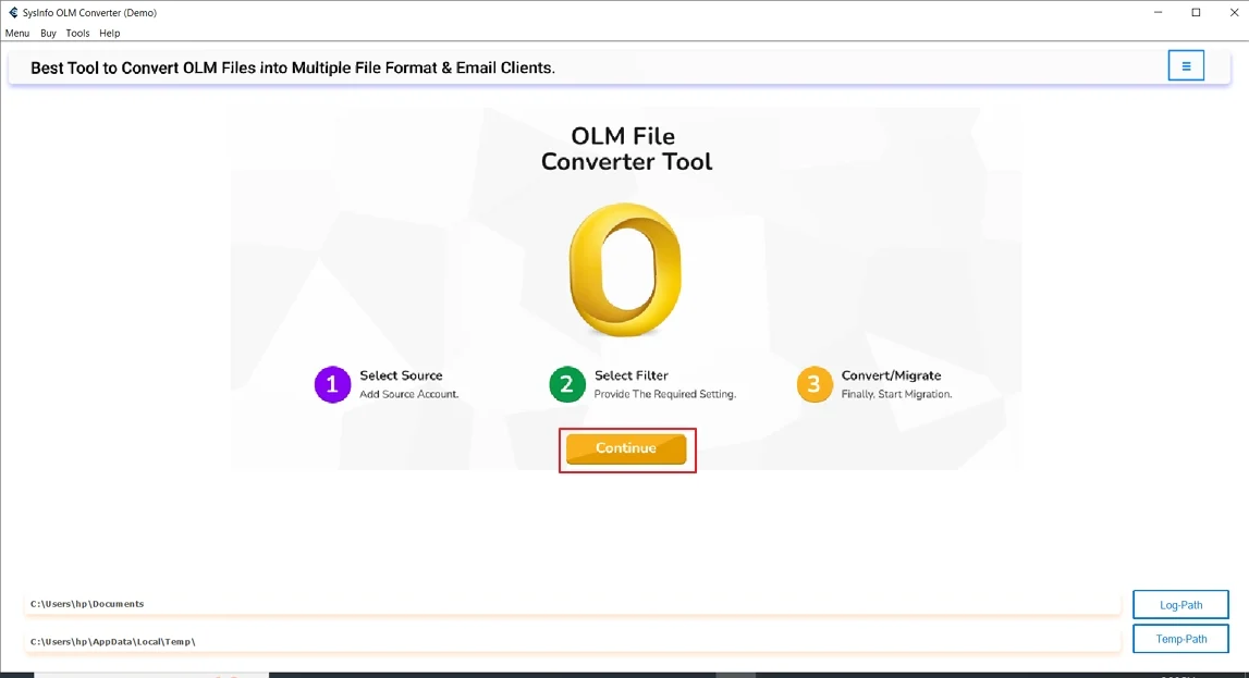Start the OLM File Converter tool