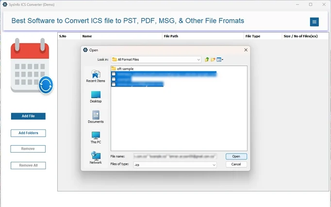 Pick the iCalendar files