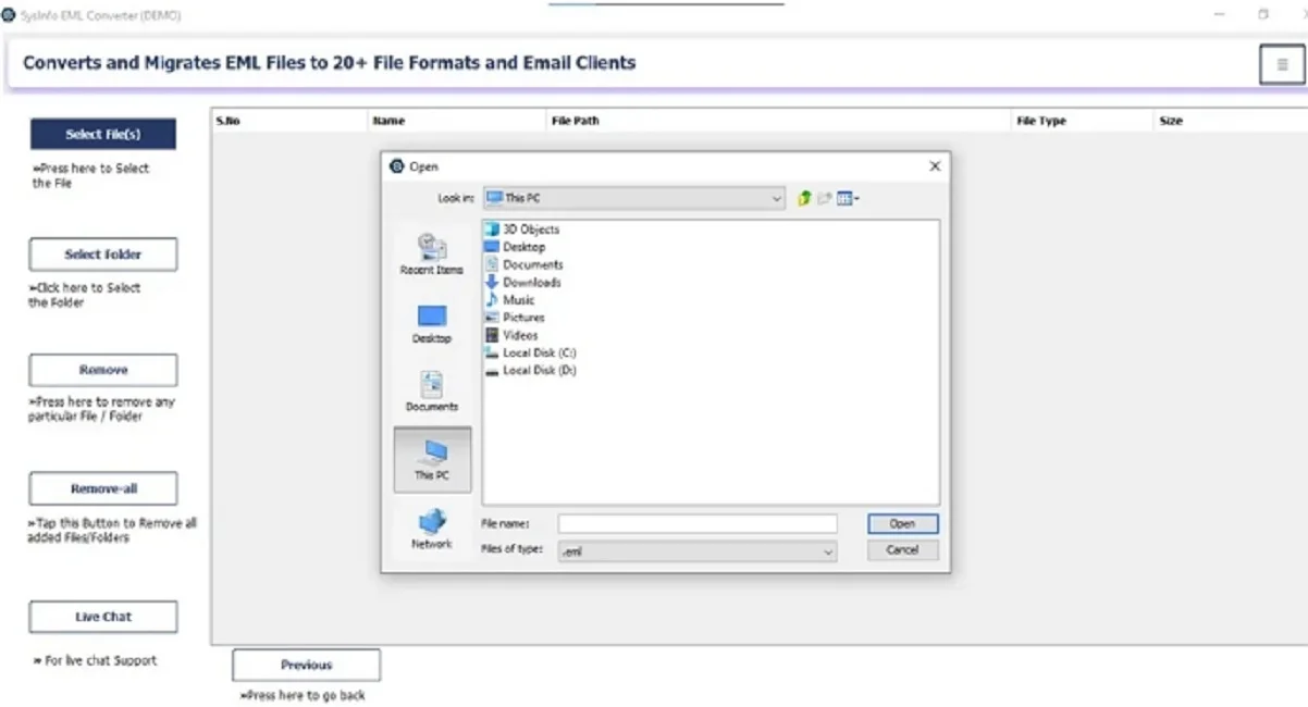  Select the EML files