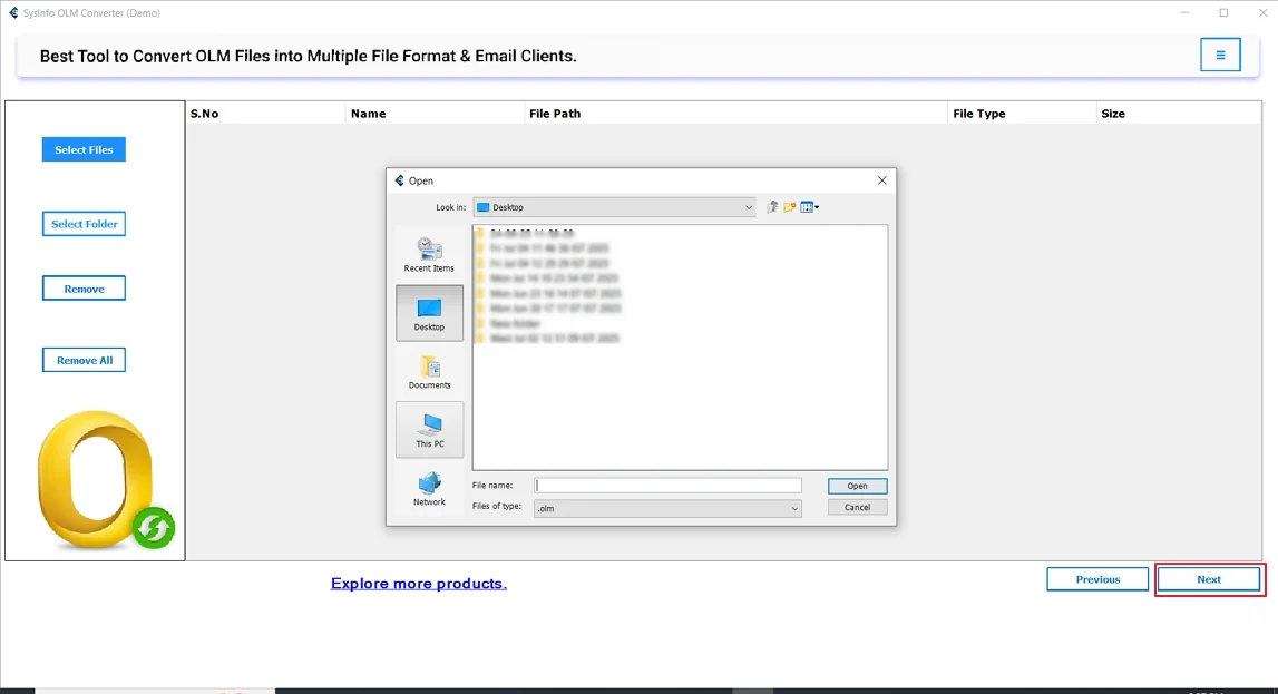 Select the OLM file
