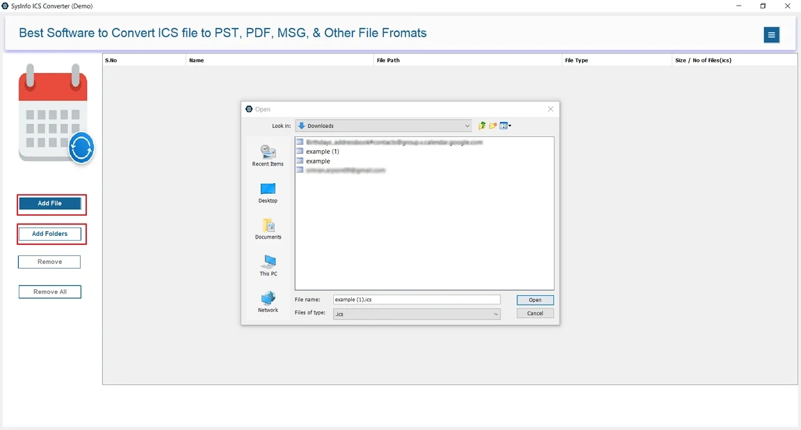 Select Add File/Add Folder