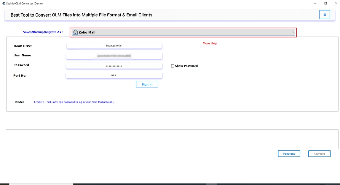 select Zoho Mail