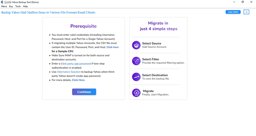 Run the Yahoo Backup Software