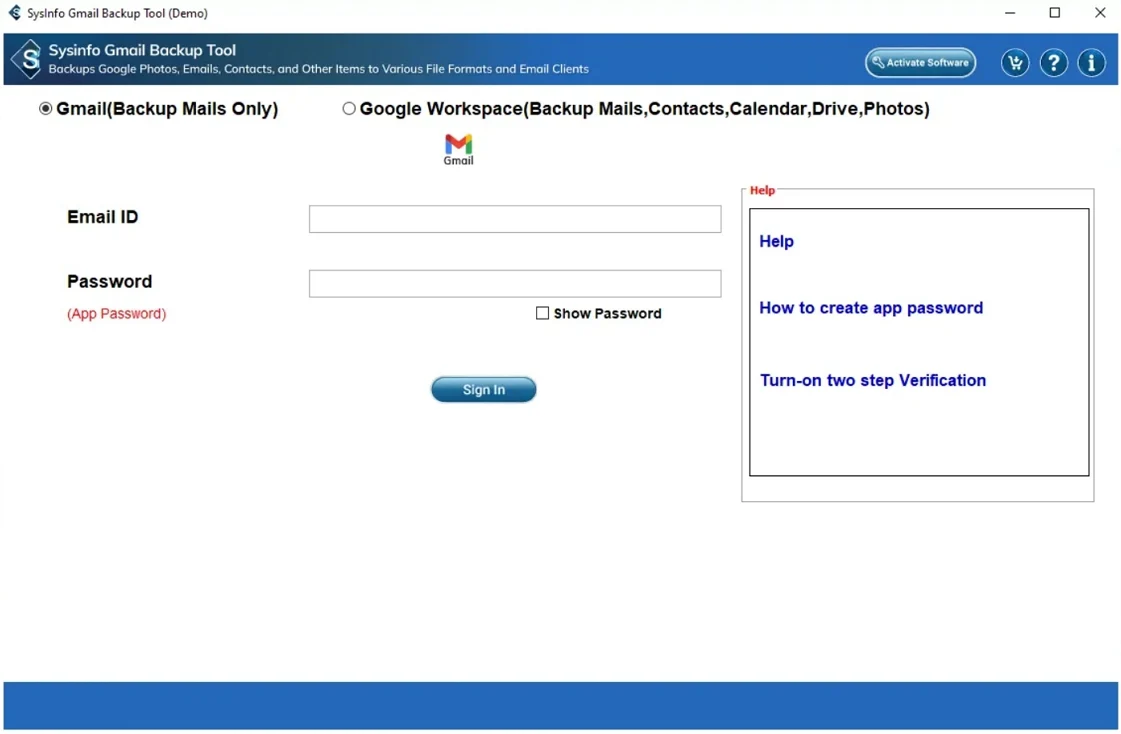 Start the Gmail Backup Tool