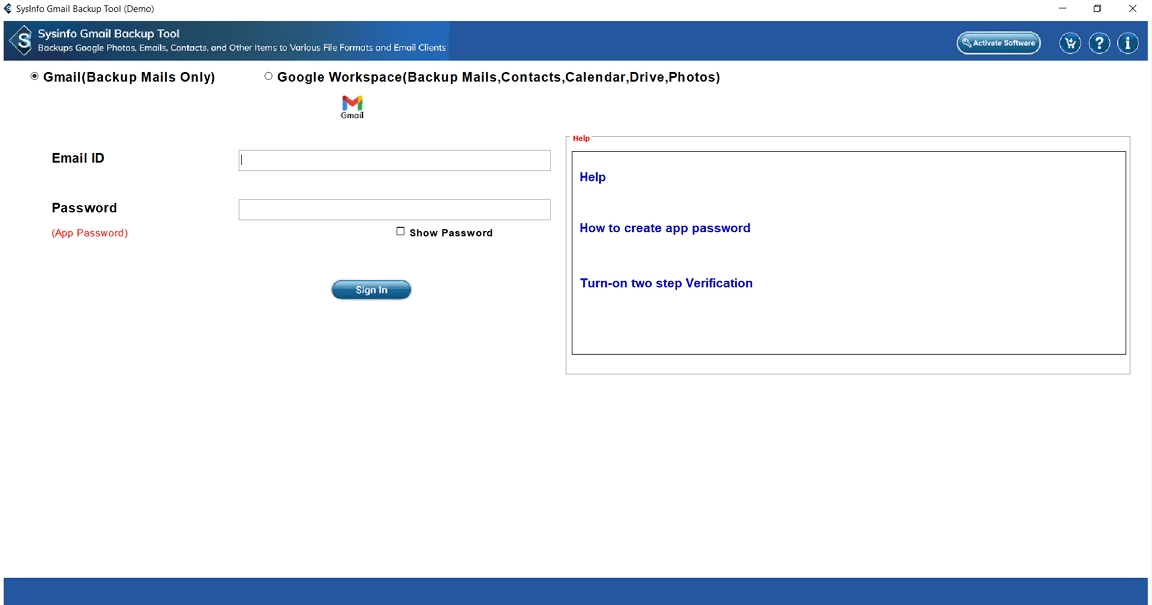 Launch the Gmail Backup Tool
