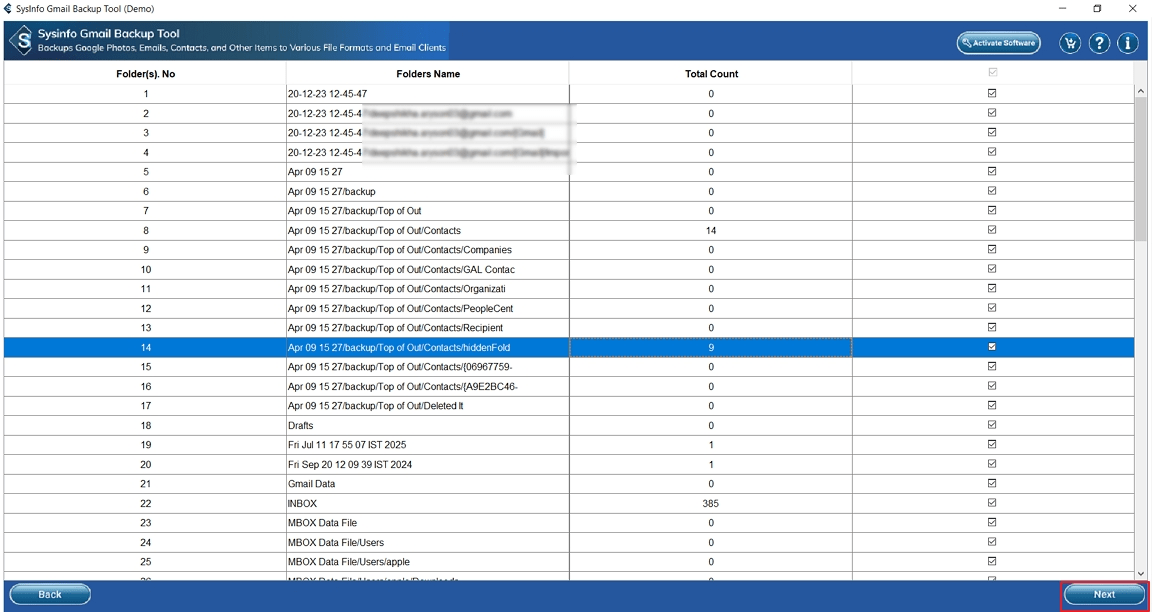 Select the Gmail folders