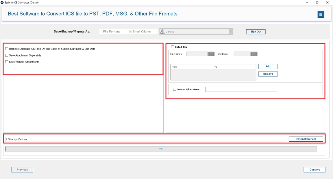 Select the Google Calendar destination