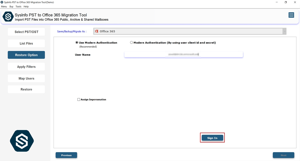 Sign in with your Office 365 credentials