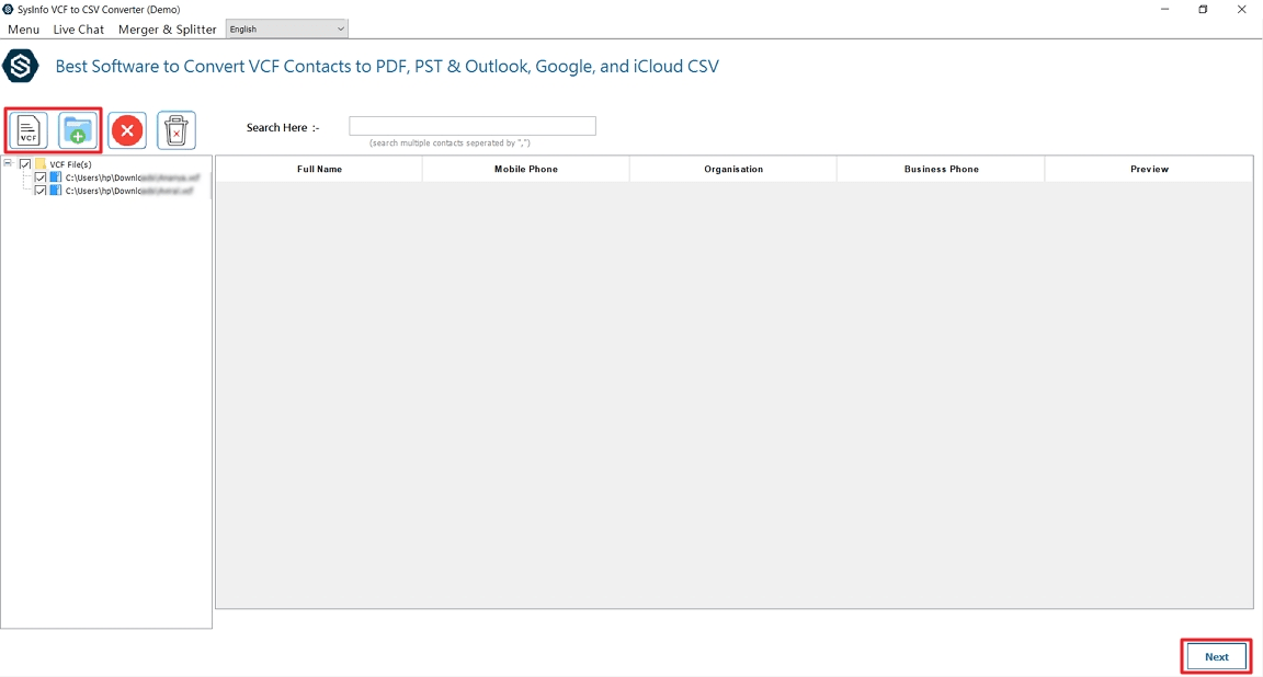 Select the Add File or Add Folder icon