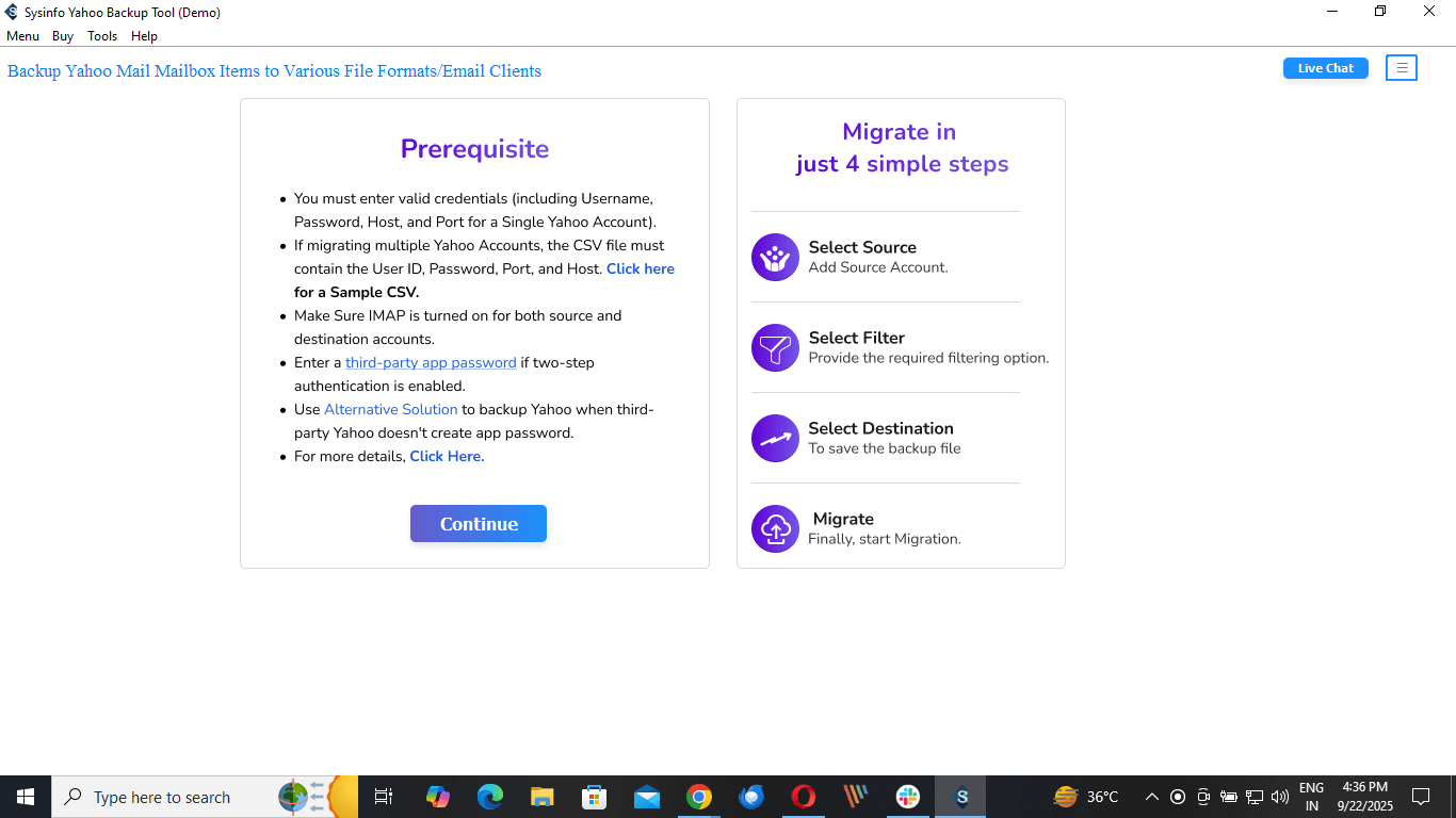 Launch the Yahoo Backup Tool