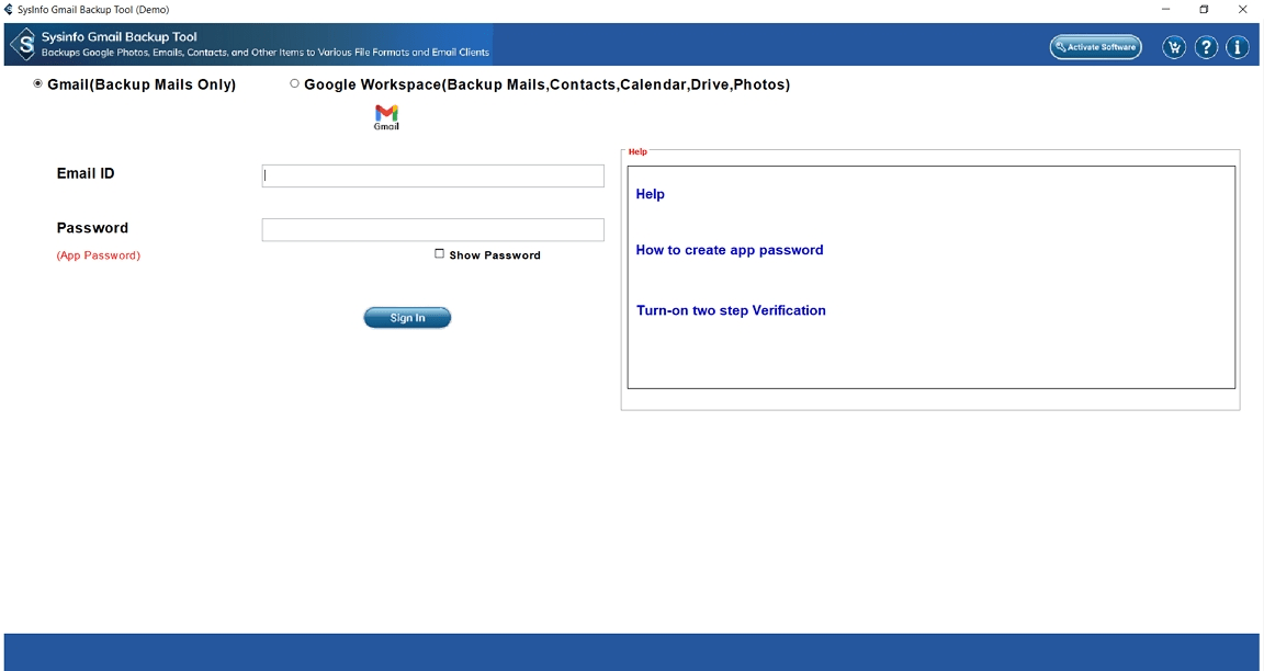 Launch the Gmail Backup Tool
