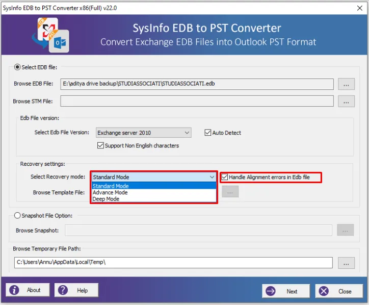 Select your EDB file version