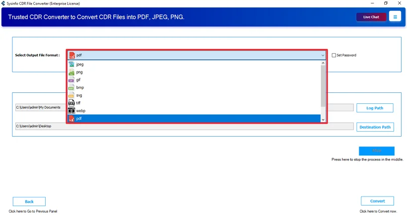 Further, choose the PDF file format.
