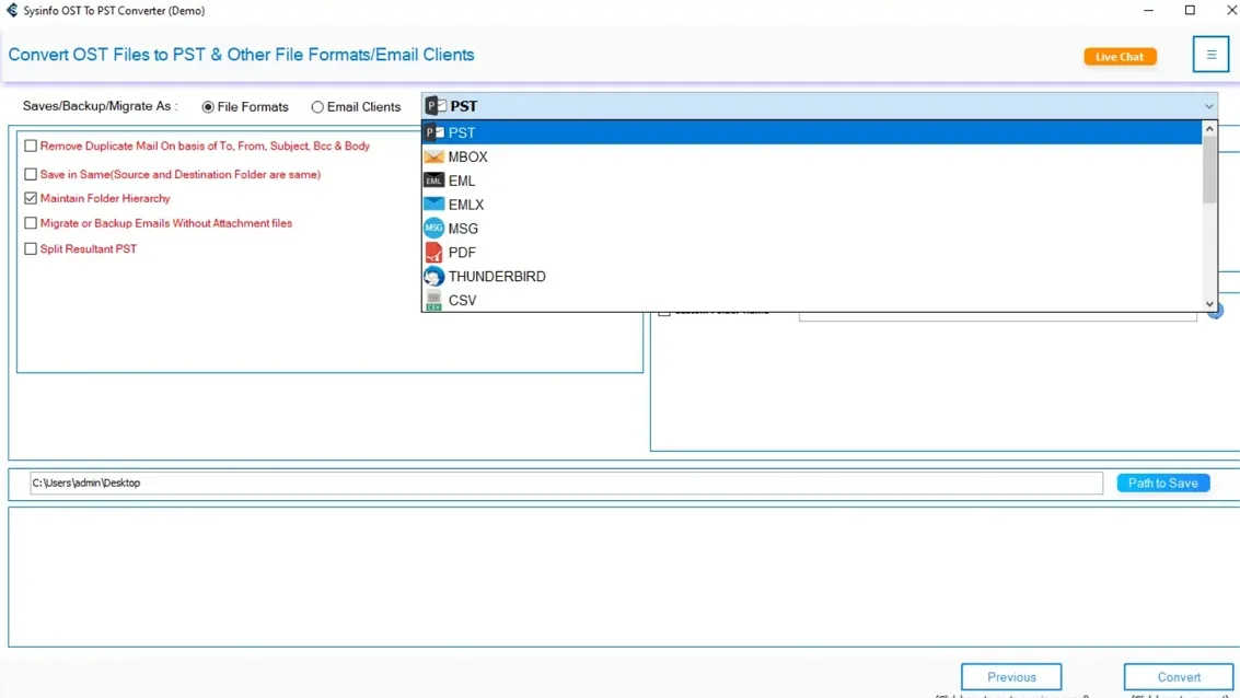 Choose the PST format