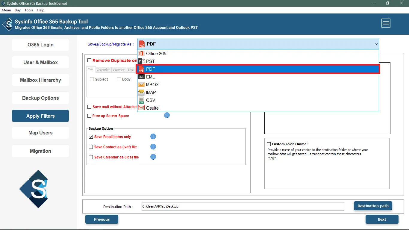 Choose the PDF option
