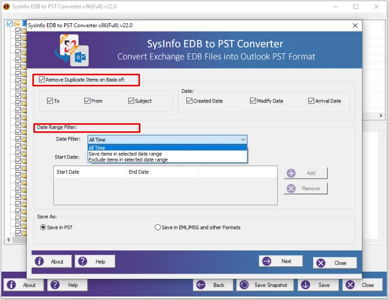 Save in EML format