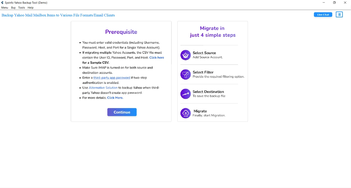 Start the Yahoo Backup Tool