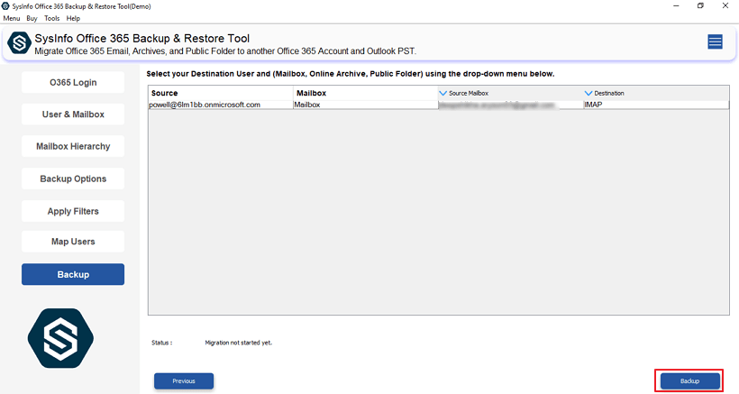 Choose IMAP as the backup option