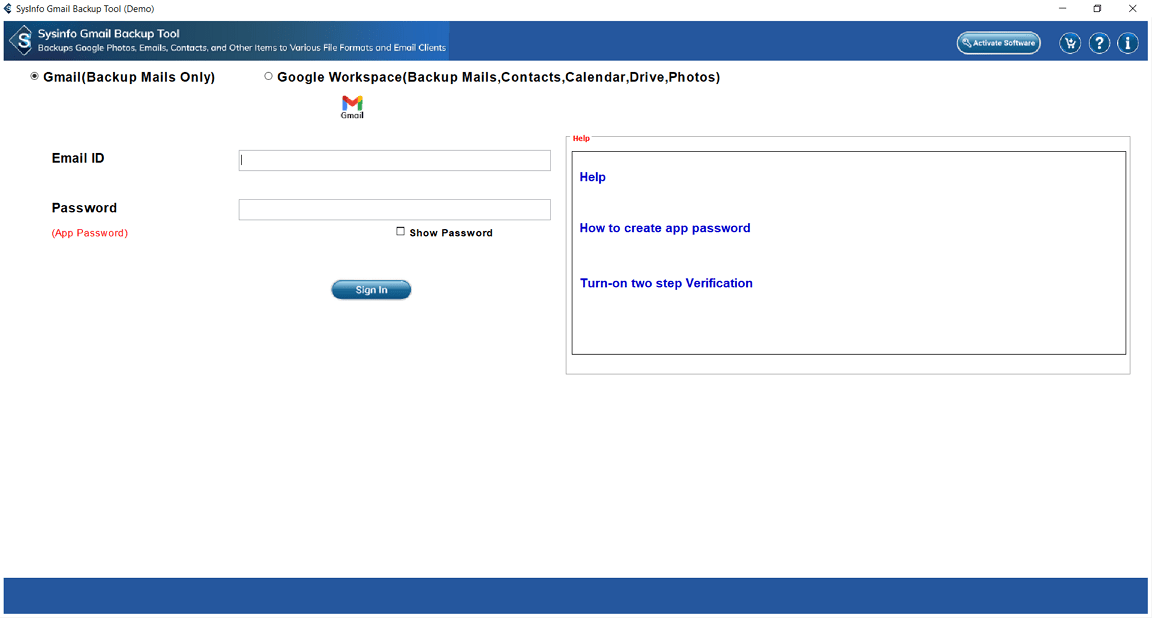 Launch the Gmail Backup Tool