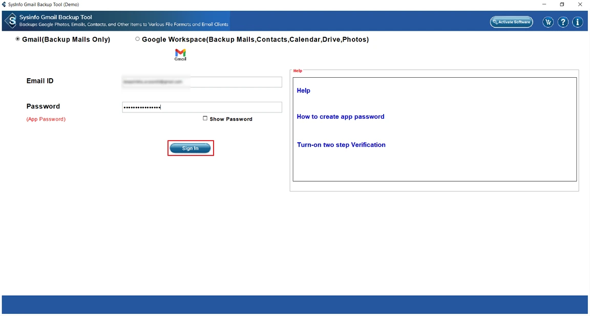 Sign in with your Gmail ID and Password