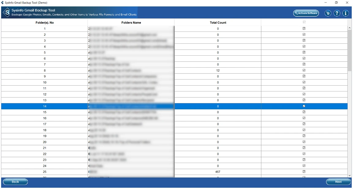 Select the Gmail folders