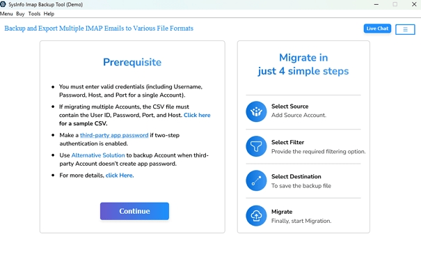 Start the IMAP Mail Backup Tool
