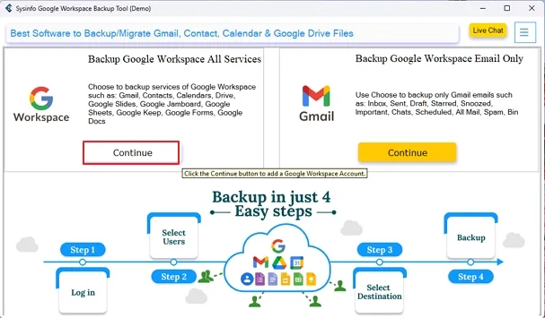 Launch the G Suite Cloud Backup Tool