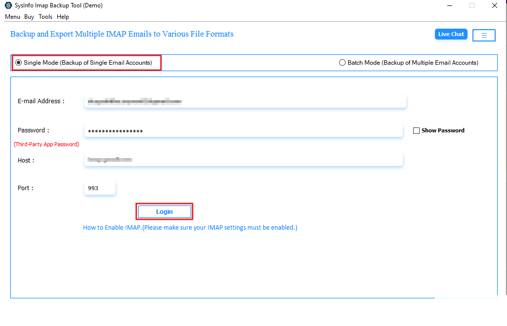 Click on Single Mode then click on the Login button