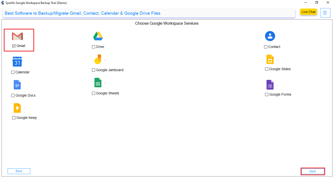 Check the Gmail option