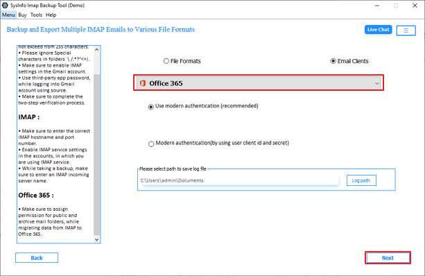 Select Office 365 and click Next