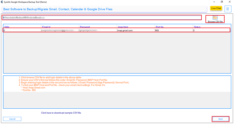 Browse your CSV file click Next