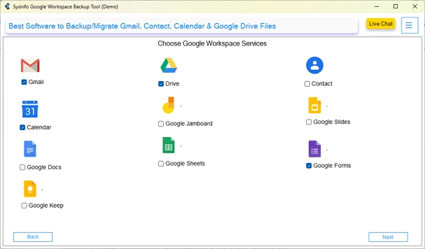 Select the Google services