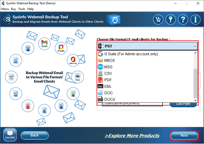 Select any file format and click Next