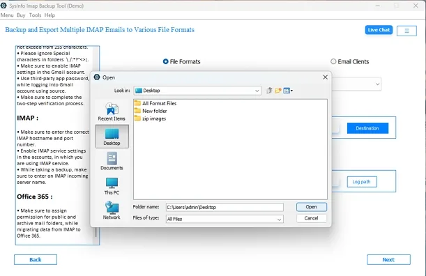 Specify the destination