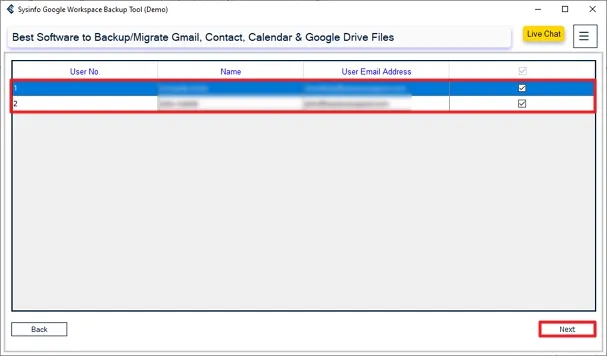 Press Login and select the user mailboxes